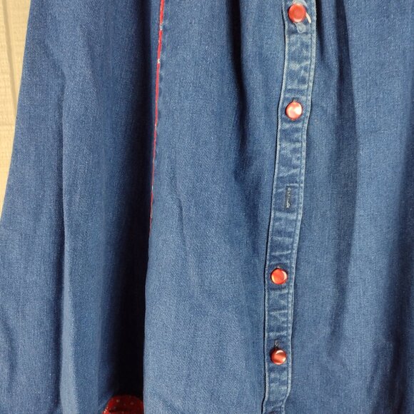 Vintage Stage West Chambray Denim Skirt Calico Ruffle Button Western Prairie - Picture 5 of 6